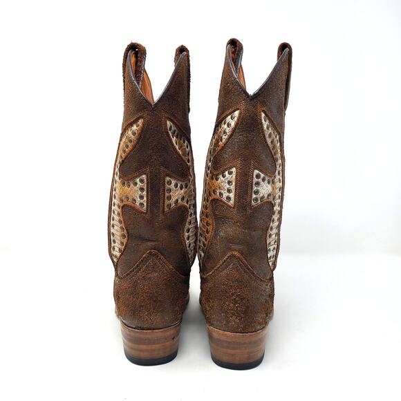 Frye Daisy Duke Python Studded Cowboy Western Boots 77782 Brown Size US 6 - Picture 6 of 9